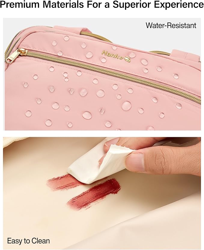 Hanke Travel Toiletry Bag, Lightweight Wide-open Large Toiletry Bags for Women, Dual-Layer Makeup Bag Water-Resistant Cosmetic Travel Bag with Handle for Accessories, Essentials, Pink - Image 8