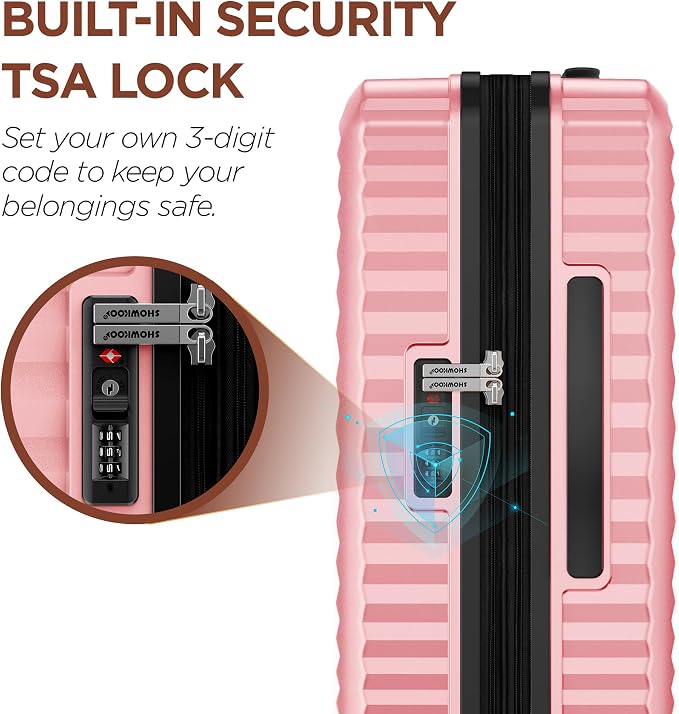 SHOWKOO Luggage Sets 3 Piece Hardside Expandable Suitcase with Double Spinner Wheels Tsa Lock, (Pink, 5 piece set) - Image 8