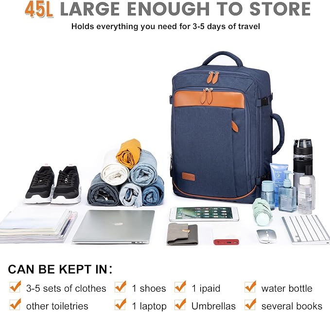 LOVEVOOK Carry on Backpack, 45L Large Travel Backpack for Women Men Airline Approved, Expandable Large Suitcase Backpacks With 4 Packing Cubes, Aer Travel Pack 3, Water Resistant Weekender Bag - Image 3