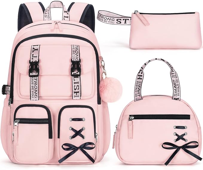 Fimibuke Backpack for Girls, 3 PCS Waterproof Girls Backpack with Lunch Box & Pencil Case, Kid Backpacks for Teen Girl Kindergarten Elementary Middle High School Student Back to School Kid Bookbag Set by Fimibuke