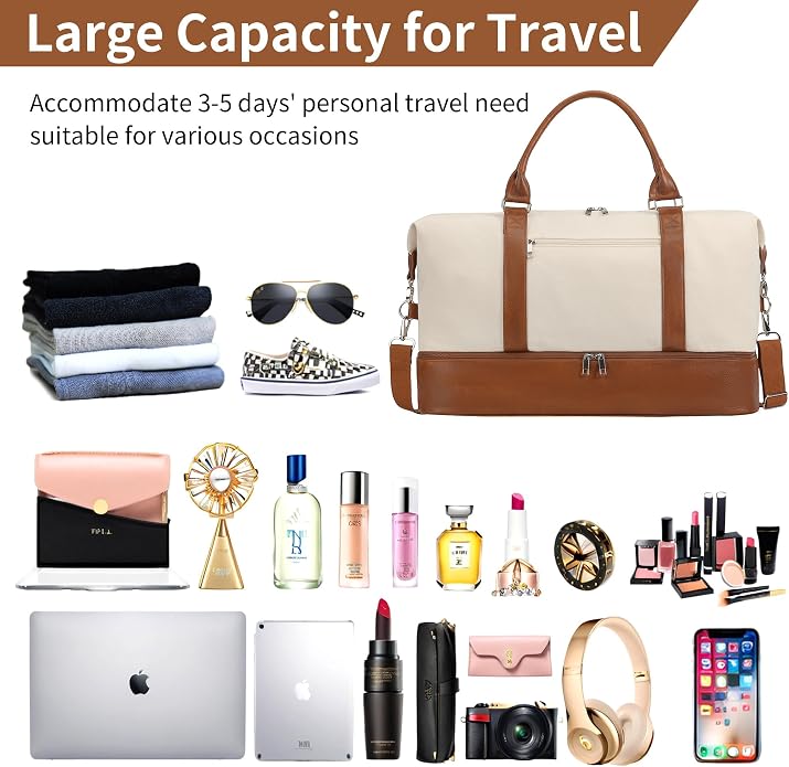 Women's Weekender bag Travel Duffel Bag with Shoe Compartment 21-inch Airline-Approved Carry-On, 2-Piece Overnight Bag Set Personal Item Luggage - Image 3