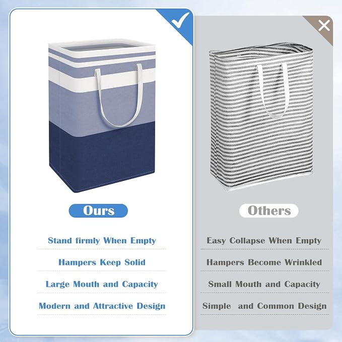 BlissTotes 3-Pack Laundry Basket, Freestanding＆Waterproof Laundry Hamper, Collapsible Tall Clothes Hamper with Easy Carry Handles for Clothes, Towels in the Family and Dorm,Gradient Blue,75L - Image 3