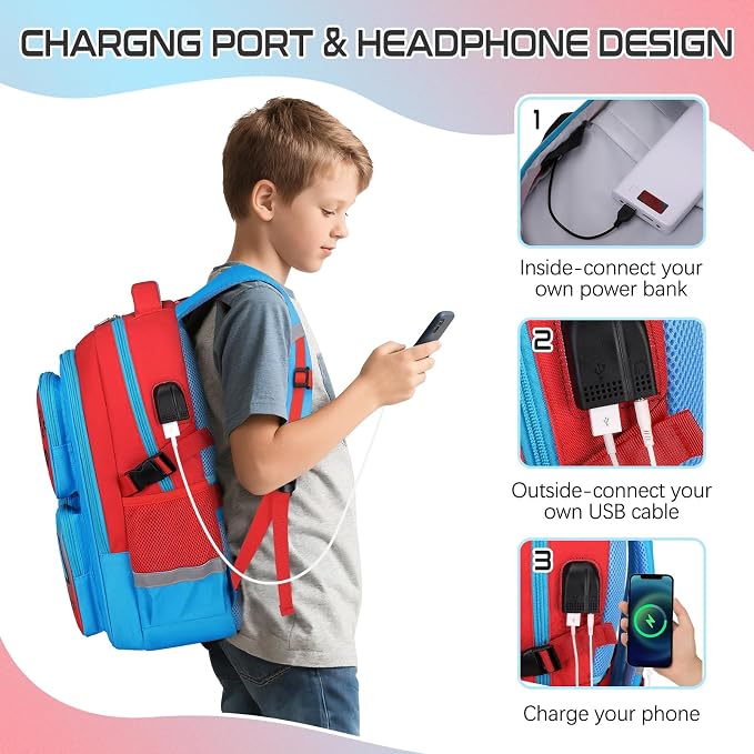 Jafeton School Backpack for Boys, 4 PCS Gamer Boy Backpack Set with Bento Box, Lunch Box & Pencil Pouch, Waterproof Schoolbag for Boys Kids Teens, Elementary Middle School, Kid Bookbag Casual Daypack - Image 6