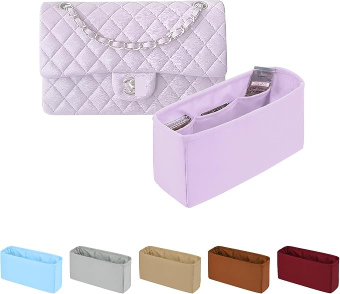 Purse Organizer Insert, Silky-Soft Lightweight Design, Multi-Pocket, Keeps Bag Organized & Protects Interior, Fits Chanel Classic Flap Mini, Ideal for Travel & Daily Use(Plum, CF Mini 20) by KINGSINBAG