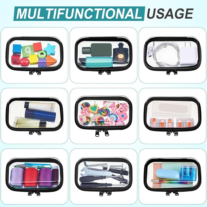 Sanwuta 6 Pcs Clear Hard Zipper Case Plastic Zipper Pouches Transparent Makeup Bag Pencil Case Pouches Toiletry Diaper Bag for Travel Toy Storage Organizer Bins(Black,5 x 3 x 2 Inch) - Image 7