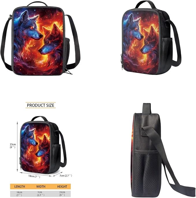 Galaxy Wolf Backpack for Girls Boys Backpack with Lunch Box Water Bottle Pouch and Zipper Pencil Pouch 4PCS Set Bookbag with Front Pocket for School 17 inch Large Capacity School Bag for Kids - Image 4