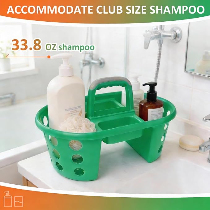 SIMPLYKLEEN Large Shower Caddy Portable 2PC - Made in USA Plastic Jumbo Size Dorm Storage Candy Tote with Handle Shower Organizer for Bathroom, Pantry, Kitchen, College Dorm, Green/Orange - Image 7
