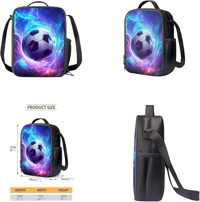Lightning Soccer Backpack for Boys Girls Backpack with Lunch Box Water Bottle Holder with Strap and Pencil Case 4PCS Set Bookbag with Front Pocket for School 17 inch Sturdy School Bag for Kids - Image 4