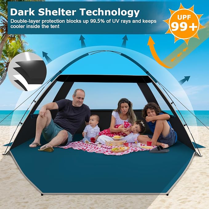COMMOUDS Beach Tent Sun Shelter for 3/4/6/8 Person, UPF 50+ UV Protection Beach Shade Canopy Tent, Lightweight, Easy Set Up and Carry - Image 3