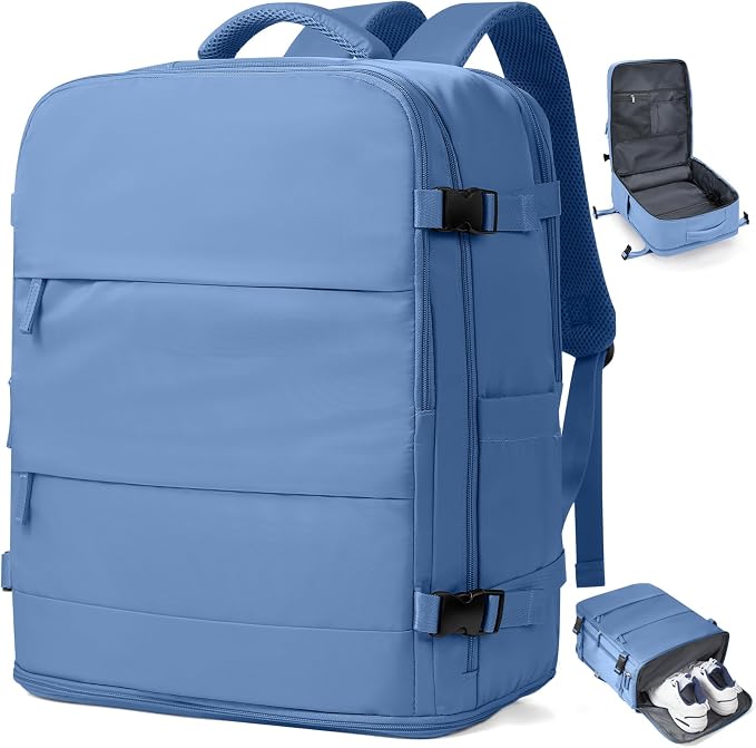 coowoz Large Travel Backpack Carry On for Women Man Waterproof Gym Backpacks with Laptop Compartment Mochila de Viaje Teacher Personal Item Backpack Rucksack Airplane Accessories Must Haves Sky Blue by coowoz
