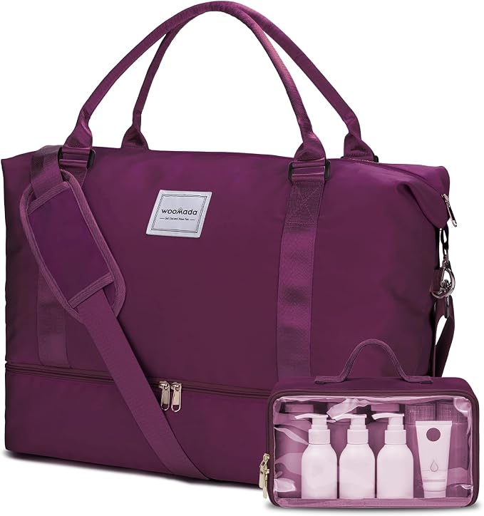 WOOMADA Weekender Overnight Bag for Women, Carry on Shoulder Travel Duffel with Shoes Compartment,Gym Bag with Toiletry Bag by WOOMADA