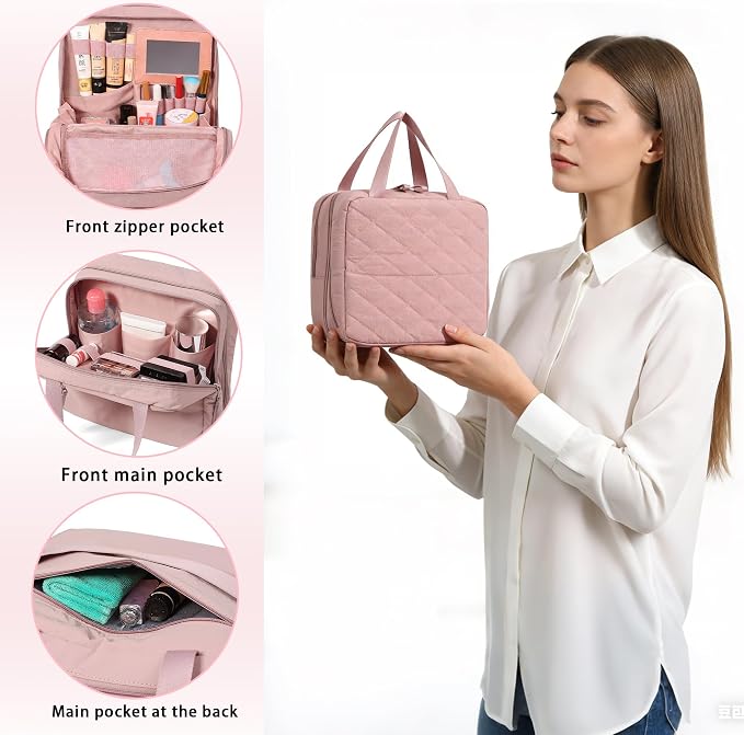 Geerlaqaly standing makeup bag, toiletry Bag 2-in-1 Women's Large Capacity Foldable Travel Makeup Storage Bag, Dry wet separation layer,Portable,khaki - Image 3
