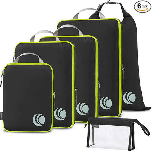 Cipway Compression Packing Cubes, Ultralight Luggage Organizer Bags with Laundry Bags and Clear Toiletries Bag, Travel Essentials for Carry on Suitcase (6 Piece,Black) by Cipway