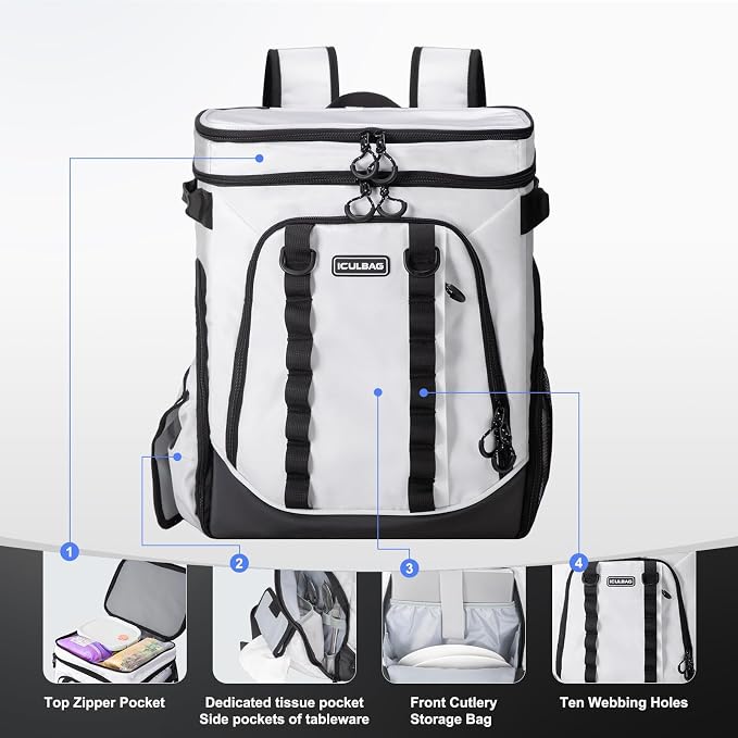Beach Cooler Backpack for Men 36cans Insulated Backpack Cooler Lunch Bag for Women Camping Hiking Picnic Travel for 18 Hours Cooling 30L - Image 5
