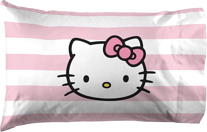 Jay Franco Sheet Set with Fitted, Flat Sheets & Pillow Cover - Ultra-Soft Bedding with Pillowcase for Room Decor, Multi - Hello Kitty, 4 Piece King - Image 3
