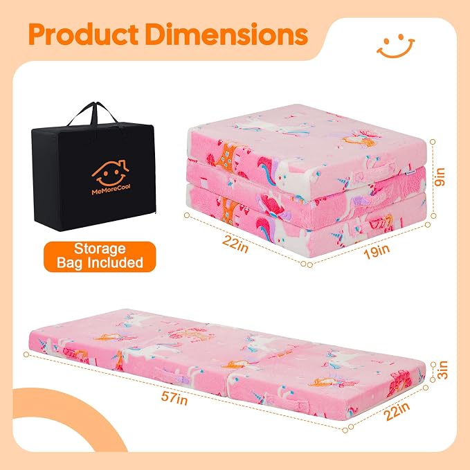 MeMoreCool Glow Fairy Kids Foldable Floor Mattress Trifold, 57x22 Inch Pink | Glow fairy trifold mattress for girls room, playroom, reading nook, travel - Image 3