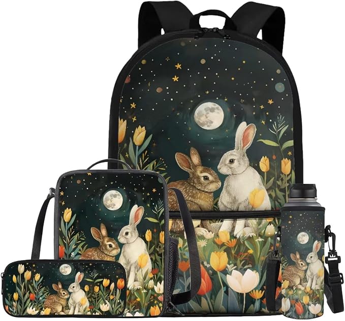Bunny Backpack and Lunch Box for Girls Grades 3 to 8 Lightweight School Bag for Kids Foldable Insulated Lunch Bag for Elementary School High School by Bivxisrvo