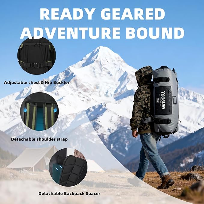 80L Waterproof Duffel Bag Motorcycle Dry Bag Backpack, Waterproof Zippered Bags with Backpack Spacer Pad for Kayaking Rafting Boating Canoeing Camping Paddle Beach (Yellow) - Image 3