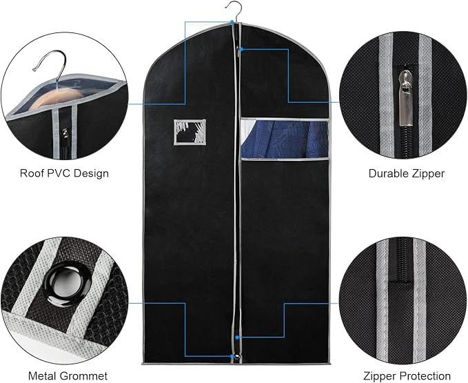 Syeeiex 40" Garment Bag, Set of 8 Suit Bag, Garment Bags for Hanging Clothes, Suit Covers Bags for Men or Women, Dress Bags for Storage Suits, Shirts,T-shirts and Jackets on Closet - Image 3