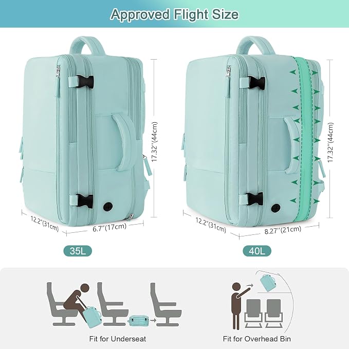 Sinaliy Large Travel Backpack for Women, 40L Carry On Backpack, 17 Inch Laptop Waterproof Backpack, College Bookbag, Backpack for Women, as Person Item Flight Approved | Waterproof Large Expandable College Bookbag, as Person Item Flight Approved with A... - Image 3