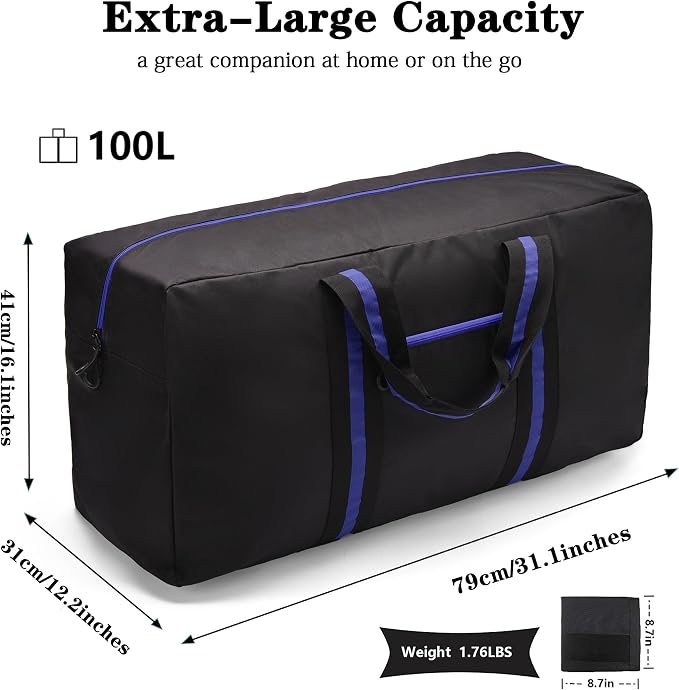 100L Large Duffle Bag for Travel 31.1” Diffle Bag - Overnight Weekender Camping, Storage for Men Women, Blue - Image 3