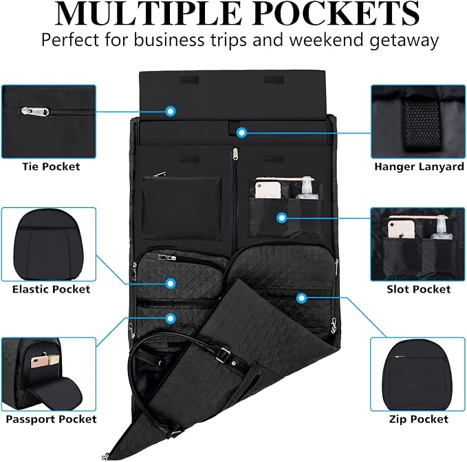 Garment Bag for Travel With Toiletry Bag Convertible Carry On Weekender Bag Large Travel Duffel Bags for Women 2 in 1 Hanging Suitcase Suit Travel Bags for Women & Men 3pcs Set (G-Black) - Image 2