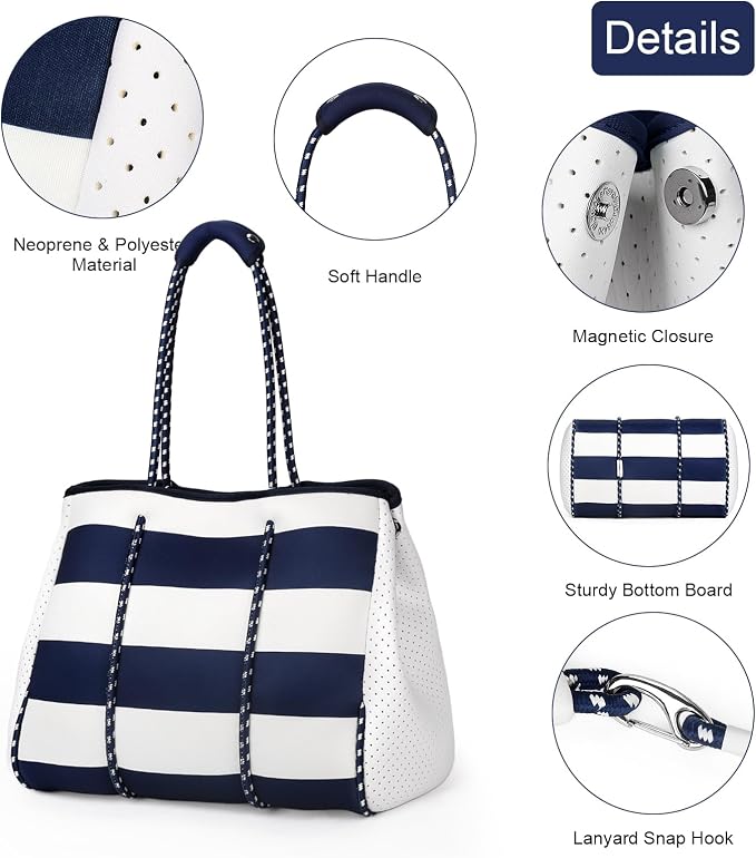 IBFUN Neoprene Bag, Large Multipurpose Beach Bag Neoprene Tote Bag with Inner Pocket for Women/Pool - Image 4