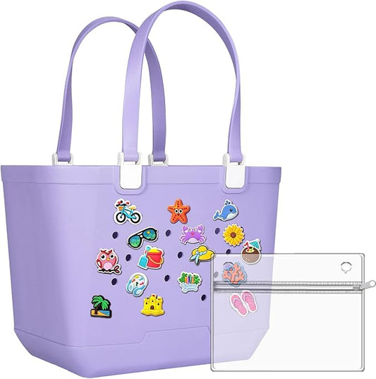 X-Large Rubber Beach Bag Travel Tote Bag with Waterproof Zipper Pocket, Washable Durable Rubber Beach Tote Mom gift by Coisini