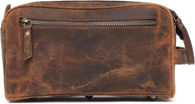 Toiletry Bag for Men – Genuine Leather Dopp Kit, Travel Organizer for Grooming Essentials, Large Shaving Kit Pouch, Durable Distressed Brown Gift for Men - Image 9