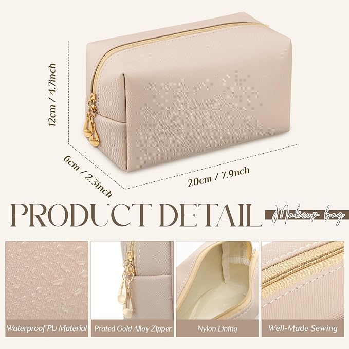 Kigeli Aesthetic Makeup Bags PU Leather Cosmetic Pouches Waterproof Plain Toiletry Bags Makeup Pouches Bulk for Women Party Gift Travel Storage Organizer(Nude Color,7.1 x 2.8 x 4.3 in) - Image 2