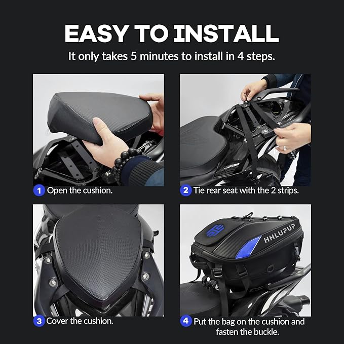 Motorcycle Helmet Bag Dual Use Helmet Backpack and Seat Bag, 38L Waterproof Luggage Bag with Password Lock for Travel and Commuting Blue - Image 8