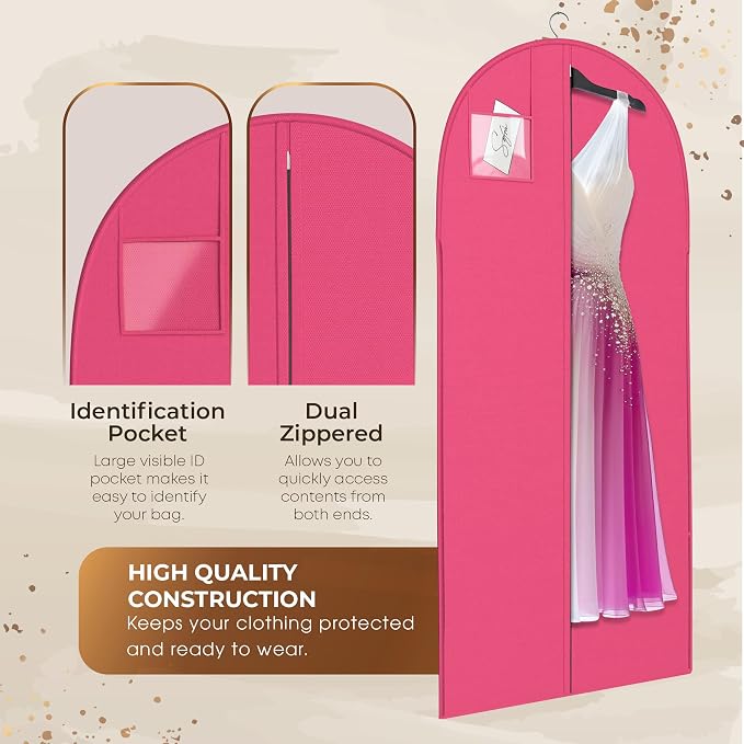 Luxury On the Go Long Formal Dress Bag – 54" Hanging Garment Bag for Dresses, Prom & Bridesmaid– Long Garment Bags for Hanging Clothes Lightweight & Tear-Resistant with Clear ID Window – 5 Pack - Image 4