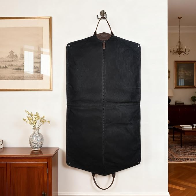 Polare 43” Waxed Canvas Full Grain Leather Trim Garment Bag for Travel, Large Carry on Business Suitcase Cover with YKK Zipper, Waterproof Hanging Suit Garment Cover with Handles,1 pack - Image 7