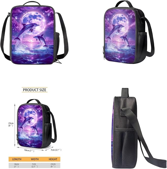 Purple Dolphin Girls School Backpacks with Lunch Box and Pencil Preschool Kindergarten Elementary School Bookbag Case Lightweight Casual Daypack for Beach Travel Camping - Image 4