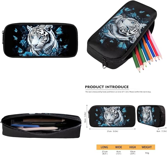 4Pcs White Tiger Backpacks for School Girls Backpack and Lunch Box Set, Blue Rose Kids School Bag with Lunch Box Pencil Case Water Bottle Holder for Elementary Kindergarten Preschool - Image 7
