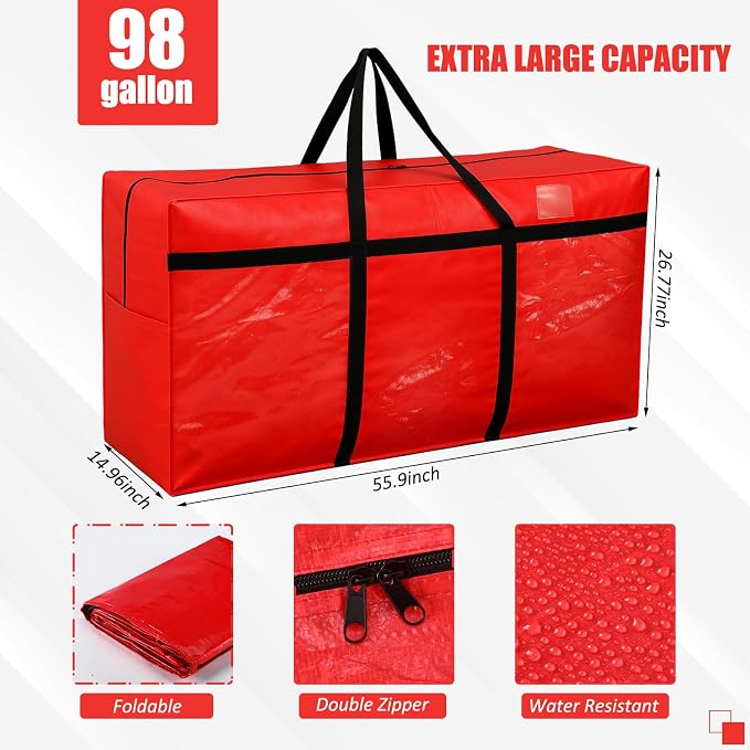 Windyun 4 Pack 98 Gallon Extra Large Moving Bags XXL Heavy Duty Storage Bag with Strong Zipper Handle Jumbo Big Tote Box Foldable for College Dorm Travel Clothes Duffle Blanket Pillow(Red) - Image 3