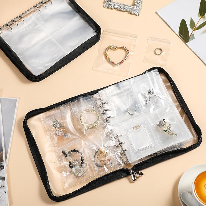 Threehoney 6 Sets Transparent Jewelry Storage Book Travel Jewelry Organizer Earring Organizer Case Bracelet Holder for Necklace Earrings Ring Holder with Clear Zippered Pouch Anti Tarnish Pouches - Image 4