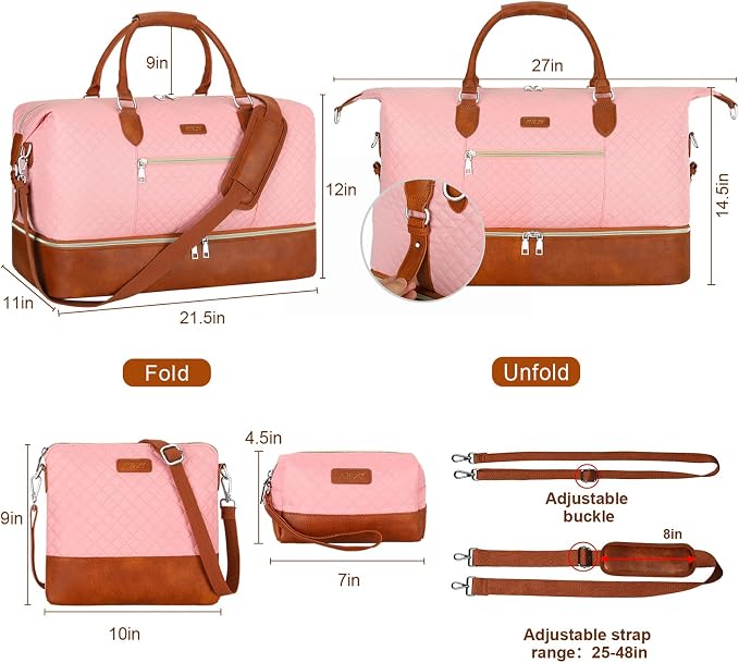 ITIEZY Weekender Overnight Bag for Women - Large Travel Duffel Bag with Shoe Compartment, Gym Duffel Bag Hospital Bag Carry On Tote Bags for Airplanes with Crossbody Bag Toiletry Bag 3Pcs Set - Image 7