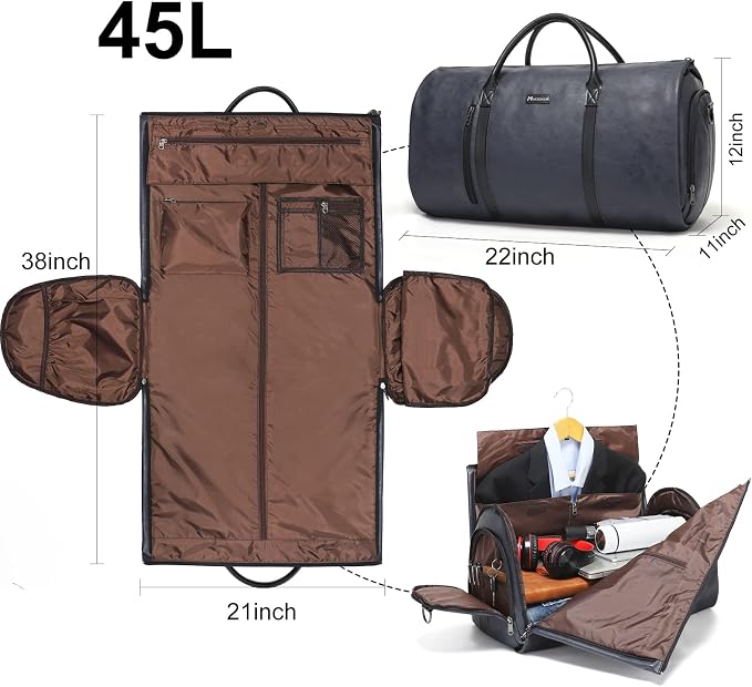 Garment Bags for Travel, 45L Carry-On Convertible Duffle with Strap | 2-in-1 hanging suit bag converts to duffel, shoe compartment, waterproof PU leather, wrinkle-free, detachable strap - Image 5