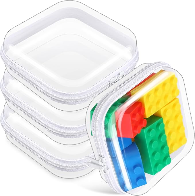 Hoolerry 4 Pcs Hard Clear Zipper Case Makeup Bags Plastic Zipper Pouch Transparent Storage Box Containers for Cosmetics, Snacks, Building Blocks, Puzzles(Clear,5 x 5 x 2 in,White) by Hoolerry