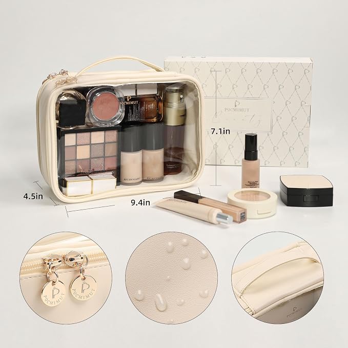 Pocmimut Clear Makeup Bags,Small Makeup Pouch with Large Cosmetic Bag Toiletry Bag Car Accessories Storage for Women,Travel Essentials Organizers,Beige - Image 9