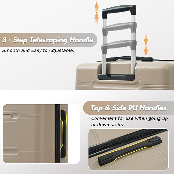 Merax Luggage Set,6 Piece Suitcase with Bags,Lightweight Carry on Luggage | 14/20 IN Airplane Approved,24/28IN Hardside Suitcase with Double Spinner Wheels Handle Password Lock,Khaki - Image 4