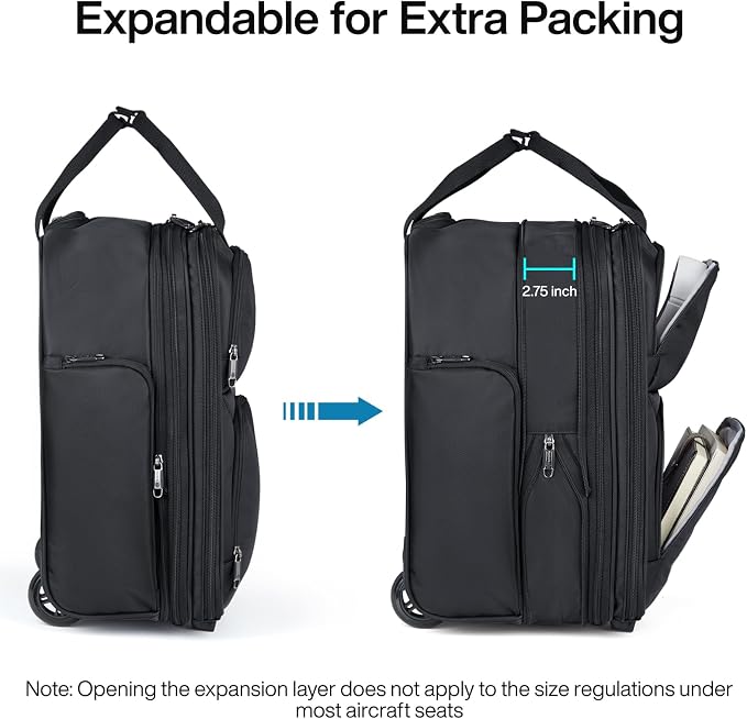 Hanke Expandable Underseat Carry on Luggage for Airplanes,Small Rolling Softside Suitcase Travel Luggage Personal Item Bag,Lightweight luggage bags for travel,Black,16-Inch - Image 2