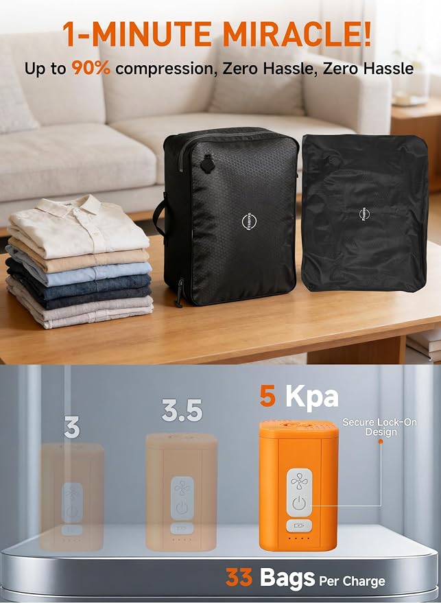 Vacuum bags for travel luggage with Wireless Pump – 270° Open, IP68 Waterproof, Reusable Compression Bags, Pack More in Carry-On & Checked Suitcases - Image 6