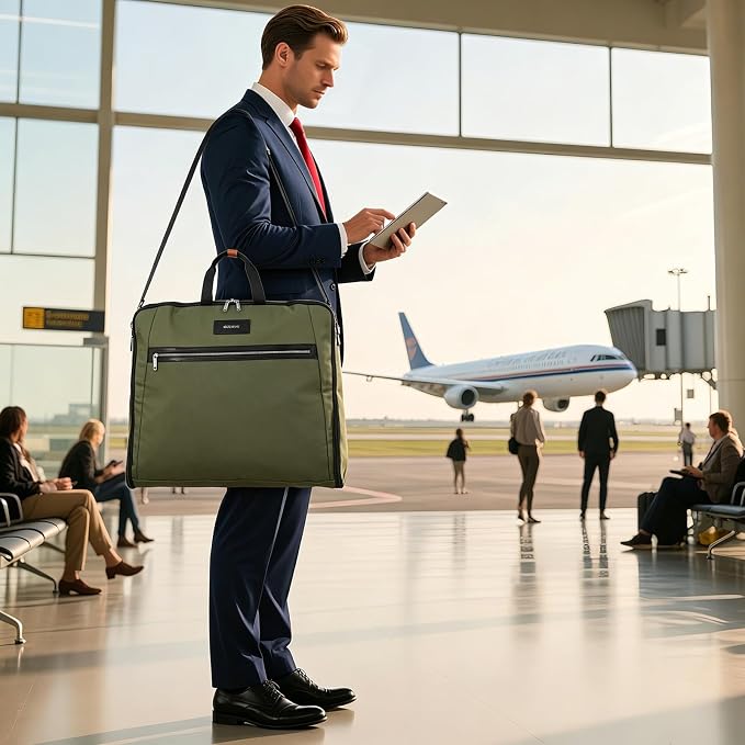 BESMART Garment Bags for Travel, 51" Large Suit Bag for Business Trips | Waterproof,Hangs 3 Suits,Foldable,Wrinkle Free Spacious Luggage Suit Cover,Adjustable Strap,Carry On Flight Approved,Green - Image 7
