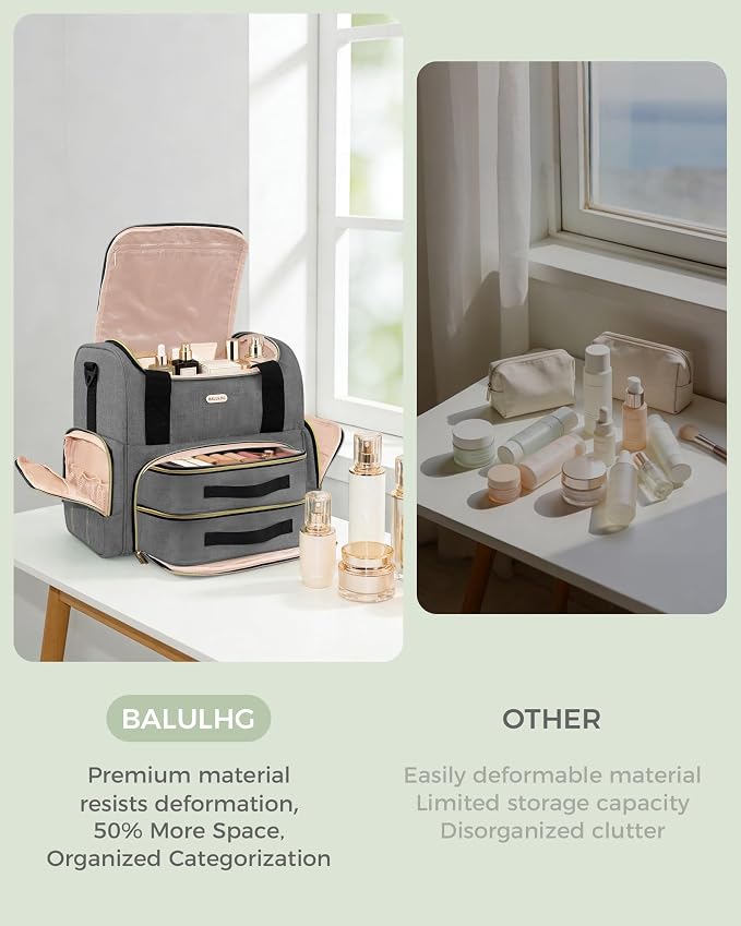 BALULHG Large Travel Makeup Bag with 2 Removable Cases, Cosmetic Bag with Multiple Storage Sections, with Multiple Storage Sections,Double Layer Big Travel Make Up Organizer Case,Travel Toiletry Bag - Image 4