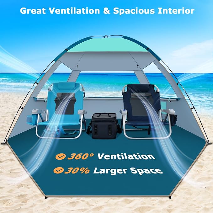 COMMOUDS Beach Tent Sun Shelter for 3/4/6/8 Person, UPF 50+ UV Protection Beach Shade Canopy Tent, Lightweight, Easy Set Up and Carry - Image 5