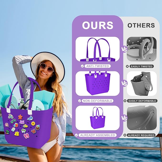 X-Large Rubber Beach Bag Travel Tote Bag with Waterproof Zipper Pocket, Washable Durable Rubber Beach Tote Mom gift - Image 5