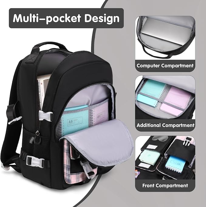 ACESAK Backpack for Girls - Bookbag Backpacks Schoolbag for Girls Kids Teen Women Casual Travel Daypacks - School Bag Elementary Middle School College Cute Backpack with Lunch Box (Black) - Image 2
