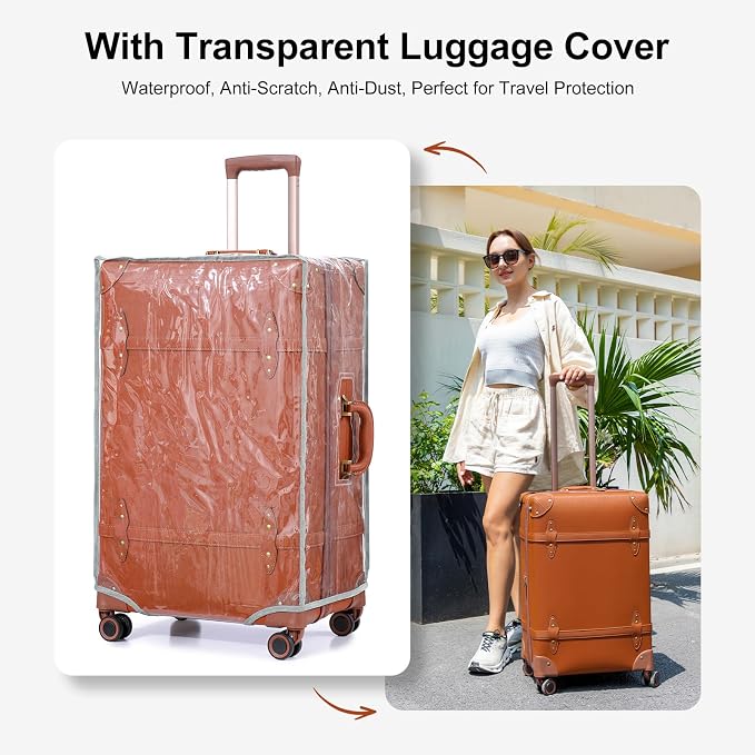 NZBZ Vintage Luggage Sets for Women Retro Suitcase Cute Vintage Expandable Luggage of 3 (Vintage Brown, 20inch & 24inch & 28inch) - Image 9